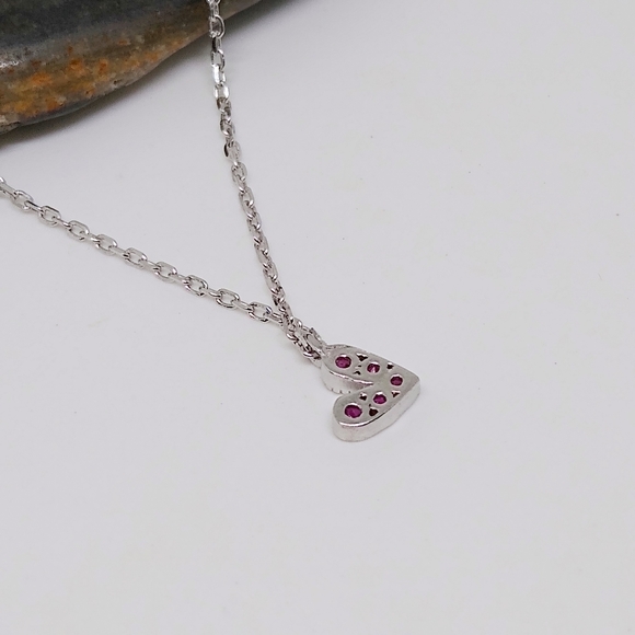 Dainty CZ Heart Pendant Silver Necklace - Picture 4 of 5